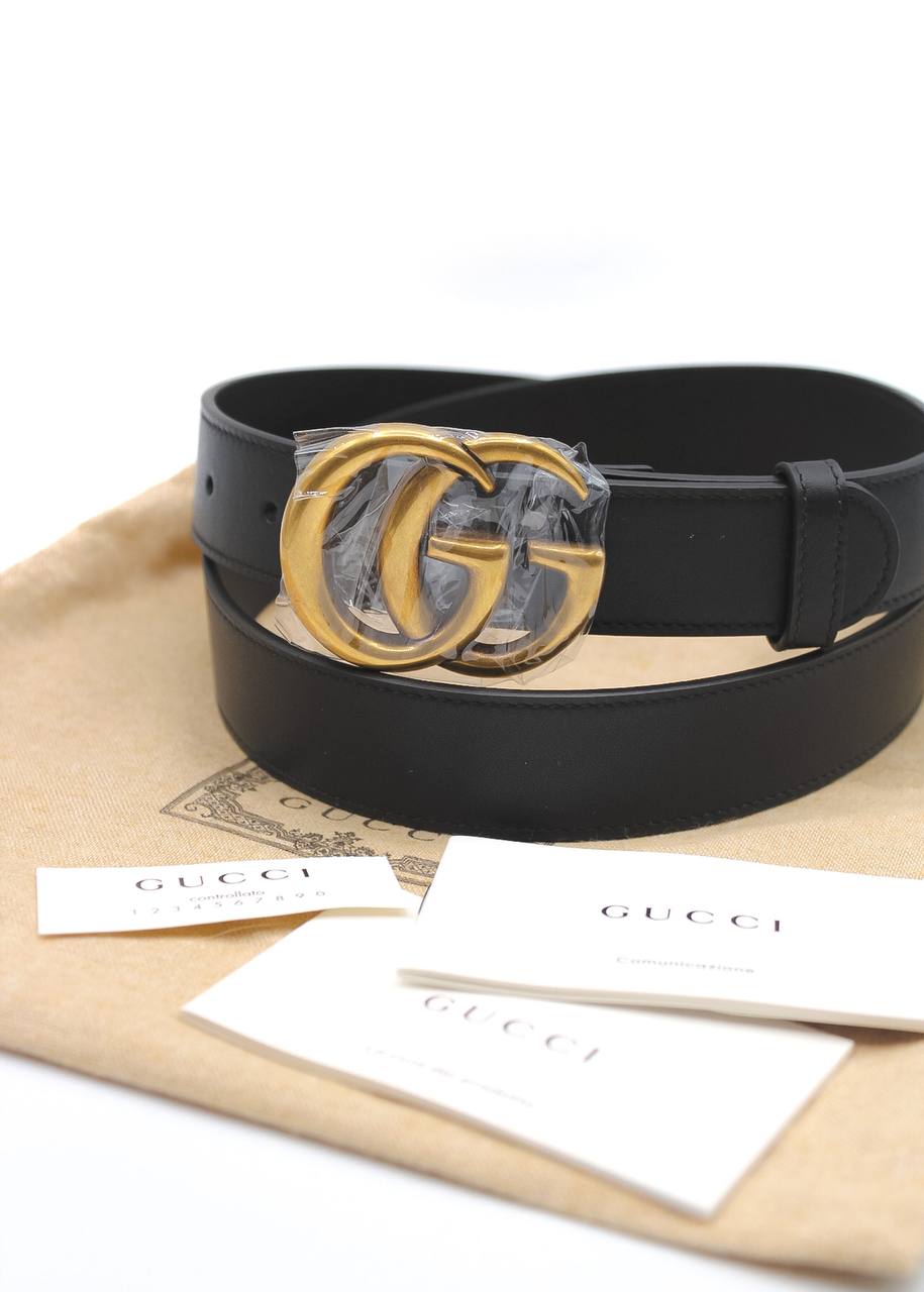 Gucci Marmont Belt Black Leather Golden Buckle